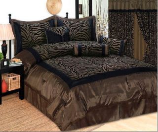 Zebra Faux Silk Satin Comforter Set Brown Black Bedding
