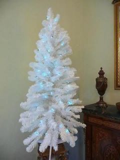 Sparkling WHITE Retro Christmas Tree Pre lit w/ BLUE colored lights,4 