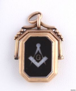 Victorian Masonic Carved Sardonyx Fob Locket   14k Rose Gold Masons 