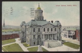 Postcard CADIZ,Ohio/OH Court House & Buildings Birds Eye Aerial 