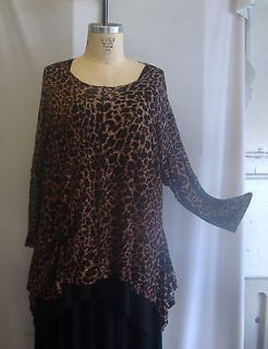 Coco & Juan Plus Size Lagenlook Leopard Knit Angled Shirt OS B 60 