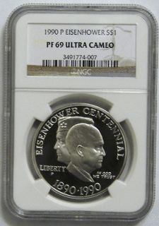1990 P NGC PF69 EISENHOWER PROOF SILVER DOLLAR COIN