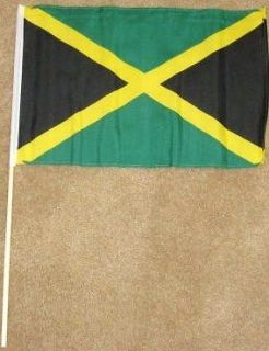 JAMAICA FLAG 12X18 12 X 18 JAMAICAN WOOD STICK W15