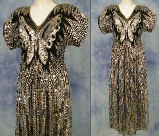   DiSCO DiVA SEQUiN BUTTERFLY VtG COCOON BATWiNG TOP TROPHY MAXi DRESS