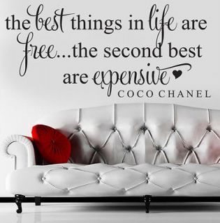 BEST THINGS IN LIFE ARE FREE COCO CHANEL WALL ART STICKER QUOTE DECAL 