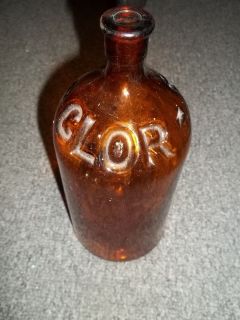 Antique Vintage Sani Clor Bleach Brown Empty Bottle good for decor