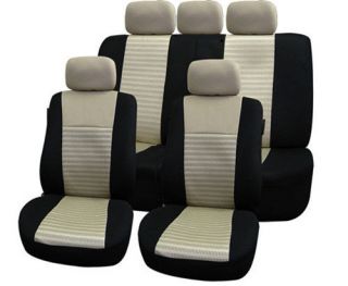 11 pc Set Beige Tan Fabric Auto Seat Cover Airbag Safe Low Back Split 