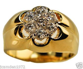 SMOOTH radiant CZ CLUSTER mens ring 18K gold overlay size 14