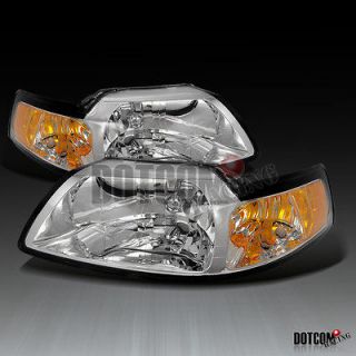 1999 2004 FORD MUSTANG COBRA CHROME CRYSTAL HEADLIGHTS (Fits Mustang)