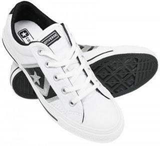 NEW CONVERSE 124592 UNISEX STAR PLAYER OX WHITE/BLACK LEATHER TRAINERS 