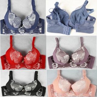Lace&cotton Push Up Paddings&inserts floral Bra detachable32 38band A 