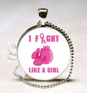 Breast Cancer Fight Like A Girl Glass Tile Necklace Pendant