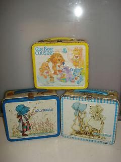   1970s Holly Hobbie Metal Lunch Boxes Lot + 1980s Care Bears Cousins