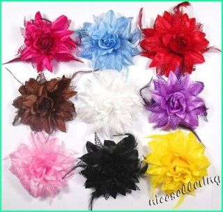 pcs 5 5.5 Baby Girl Lily Hair Flower Clips Bow Party Feather Net 