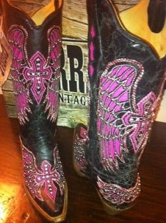 A1069 Corral Boots Black Pink Wing and Cross with Studs