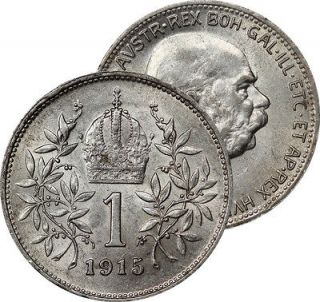 1915 AUSTRIA CORONA ORIGINAL BU AU SILVER COIN