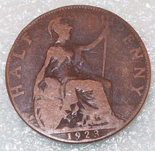 1923 U.K. GREAT BRITAIN 1/2 PENNY HALF Cent copper COIN