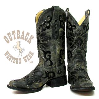 Corral Ladies Black Crater Overlay with Studs Boots A1130