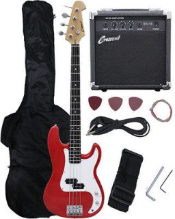 NEW Crescent RED METALLIC Electric Bass Guitar Combo+Strap+Gigbag+15w 