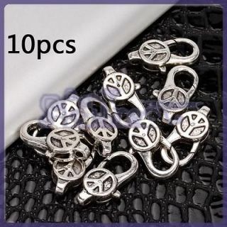 PEACE SIGN NEWDOM 10 Antique Silver Lobster Clasps Jewelry Making 