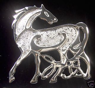 Sterling Silver Celtic Horse Brooch Pin Irish Made 925 b