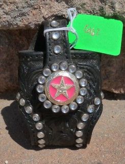 Cowboy Decor Black Floral Pink Star Concho Cell Phone Case Holder 6102