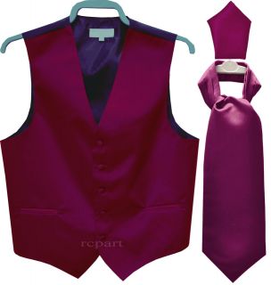   tuxedo vest waistcoat & ascot cravat set dark purple wedding prom