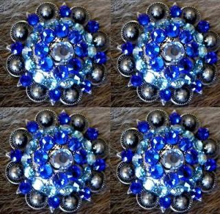 SILVER SAPPHIRE BLUE CRYSTALS BERRY CONCHOS HEADSTALL BLING TACK 