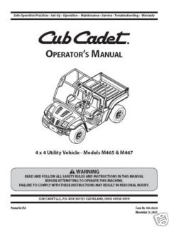 Cub Cadet 4x4 utility vehicle Operator Manual#M465 M4​67