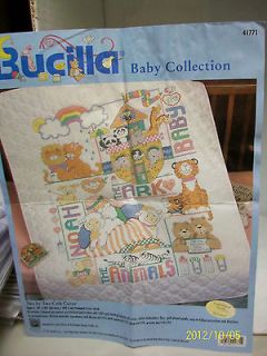 BUCILLA STAMPED CROSS STITCH KIT TWO BY TWO BABY QUILT / CRIB COVER 