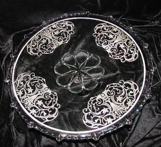 HUGE 15 IMPERIAL GLASS CO. CANDLEWICK STERLING SILVER OVERLAY PLATTER 