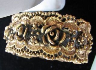 Vintage TORTOLANI CUFF bracelet GOLD ROSES FLOWERS Clamper