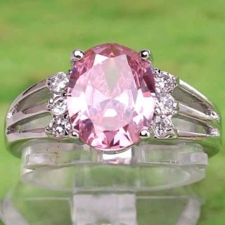   Cut Pink & White Topaz & Sapphire Quartz Gemstone Silver Ring Size 7 8