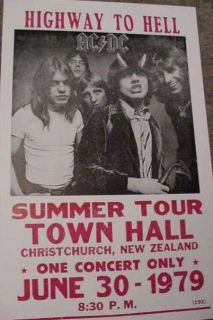   DC 1979 70s CONCERT TOUR POSTER BON SCOTT HIGHWAY to HELL New Zealand