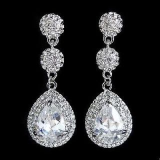 Bridal Dual Ball Drop Dangle Earring Swarovski Crystal VTG Style