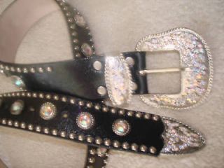 Leatherock Black Leather Belt With Swarovski Crystal Stones