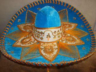 Elegant Mexican Aqua Blue Sombrero Mariachi Charr​o Hat