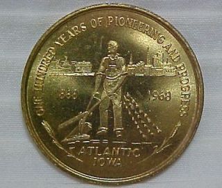 1968 Good For 50 Cents 100 Years Pioneering Progress Atlantic Iowa 
