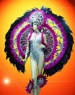Stunning Feathered Fuchsia Pink Shiny Silver Mirror Samba Carnival 