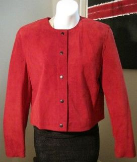 VNTG WOW Evan Davies Cherry Red Suede Leather Cropped Jacket Coat Sz 8 