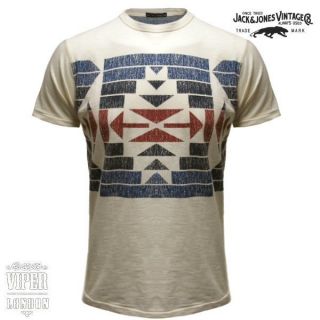 Jack & Jones Vintage Cream Crew Neck Slim Fit Tribal T Shirt S   XXL