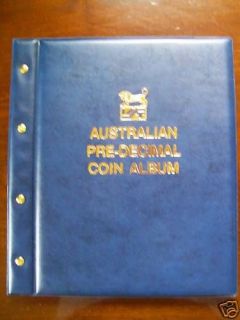 VST AUSTRALIAN PRE DECIMAL 1910 1964 COIN ALBUM BLUE COLOUR PADDED 