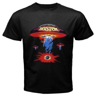 New Rare BOSTON Rock Band Logo Mens Black T Shirt Size S M L XL 2XL 