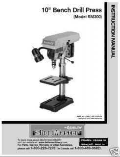Delta 10 Drill Press Instruction Manual # SM300