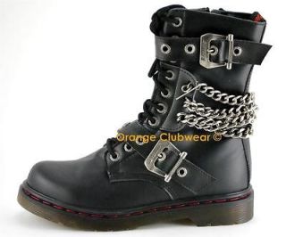 DEMONIA DISORDER 204 Mens Punk Gothic Combat Style Chained Ankle Boots 