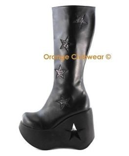 DEMONIA DYNAMITE 600 Womens Knee High Platform Wedge Boots With Stars 
