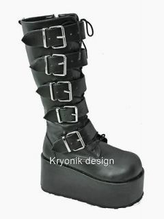 Demonia Ripsaw 518 goth gothic cyber platform knee high buckled boots 