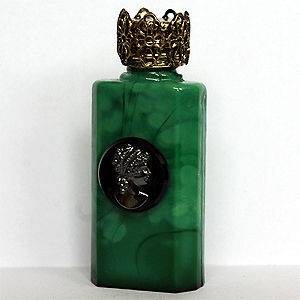 VINTAGE Czech Malachite glass CAMEO mini RARE perfume bottle