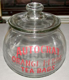   1940s Autocrat Orange Pekoe Tea Bag Glass Advertising Dispenser