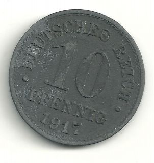VINTAGE 1917 GERMAN   GERMANY 10 PFENNIG DEUTSCHES REICH COIN